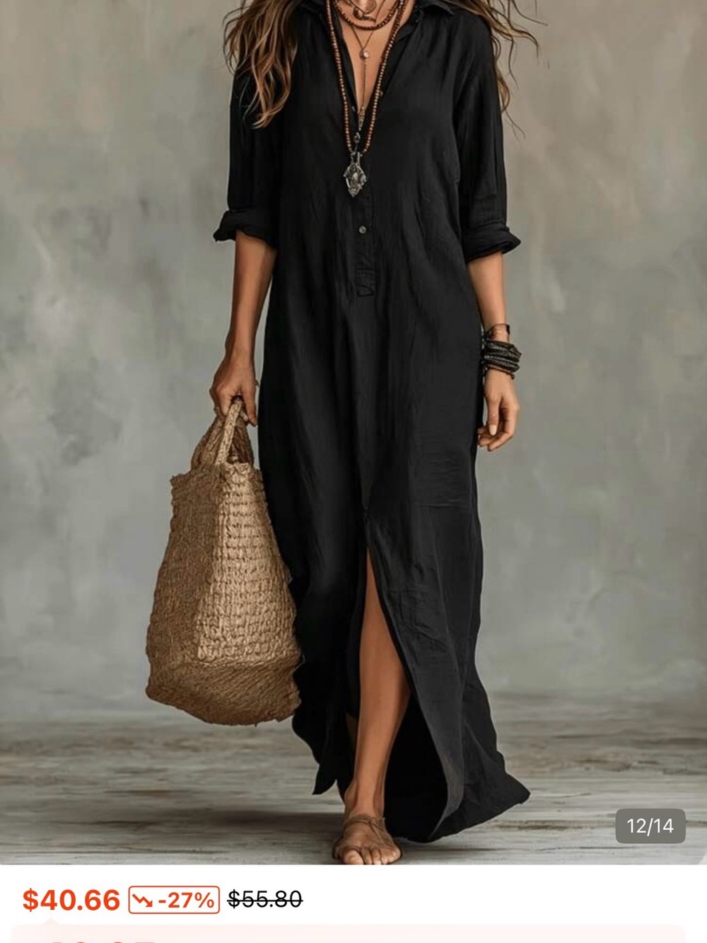 Women's Black Button-Front Maxi Shirt Dress